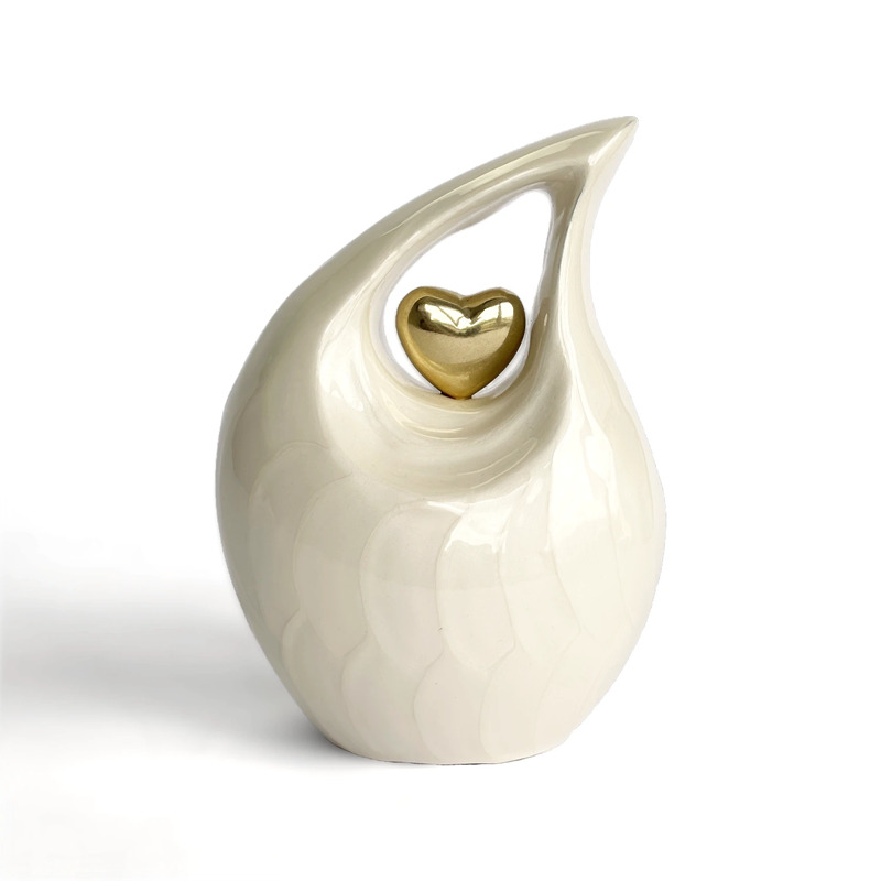 eardrop Urn Klein 400 ml Parelmoer Wit met Goudkleurig Hart